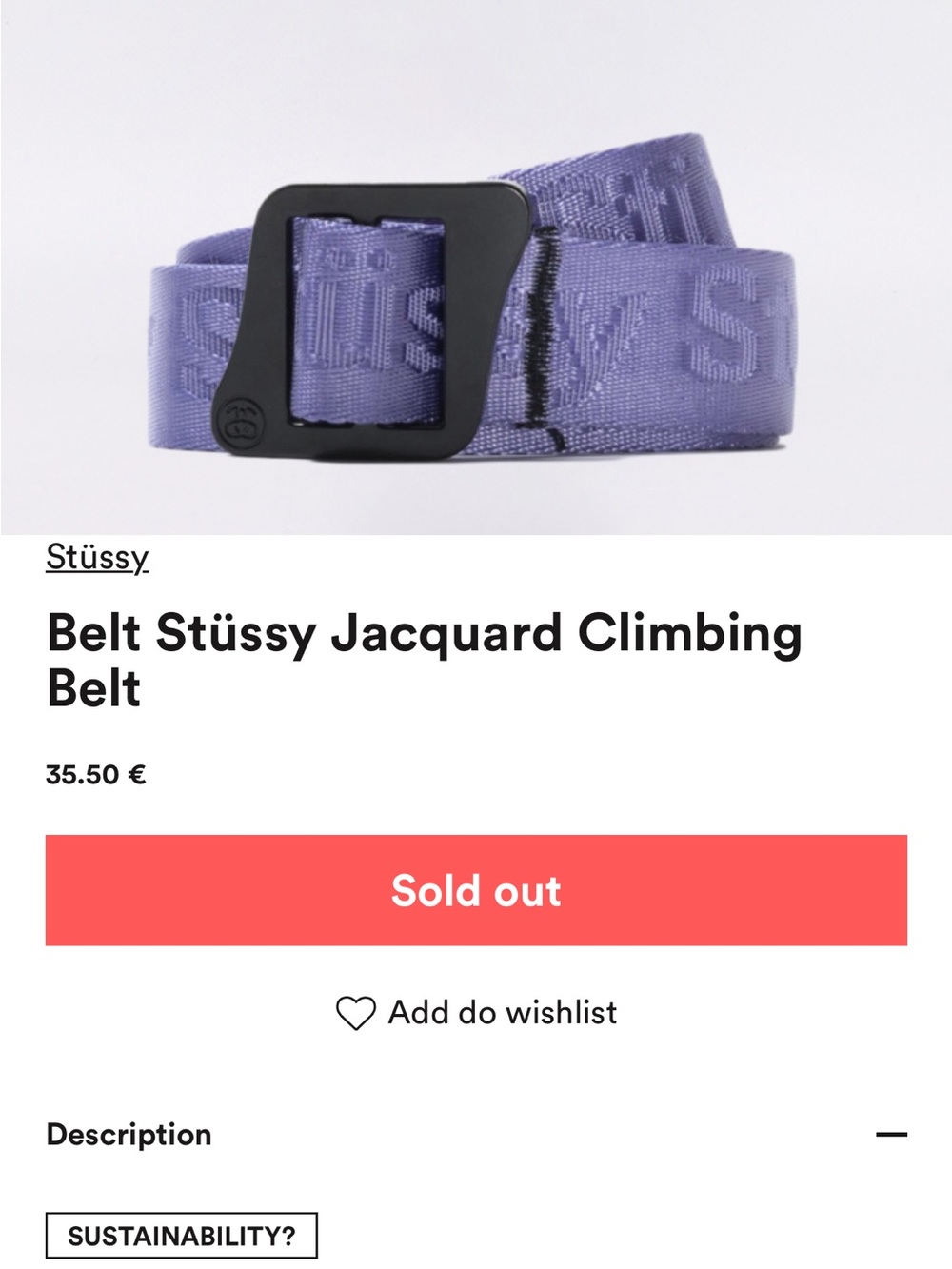 Stüssy Lavender Fabric Belt with Black Buckle - Picture 4 of 6